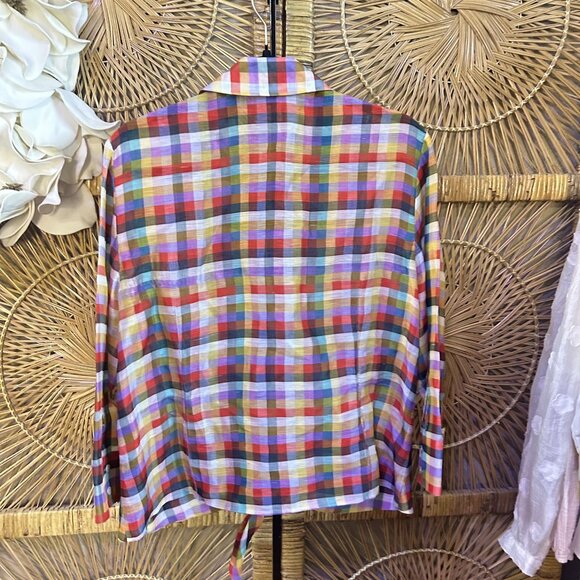 Lafayette NY128 Checkered Silk Blend Faux Wrap Blouse Size 16 - Picture 6 of 6